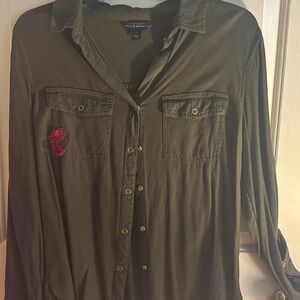 Rock & Republic Olive Green Shirt with Red Flower‎